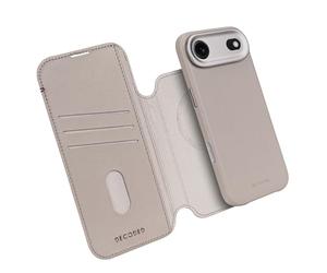 DECODED Custodia in pelle 2 in 1 per iPhone 17 Air, portafoglio staccabile, pelle premium ECCO, compatibile con MagSafe, protezione anti-urti, resistente ai graffi, bottoni metallici, beige