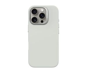 DECODED Custodia in silicone per iPhone 16 Pro, Premium Soft-Touch, Rivestimento antibatterico, Compatibile con MagSafe, Protezione contro cadute, Resistente ai graffi, Pulsanti metallici, Grigio