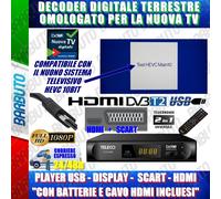 DECODER DIGITALE TERRESTRE HEVC 10BIT FULLHD USB + CAVO HDMI + BATTERIE