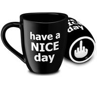 Decodyne - Tazza da caffè con scritta "Have a Nice Day", divertente tazza con dito medio sul fondo, 400 ml