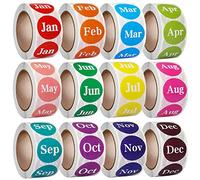 Decoendiy 6000pcs Month Labels Stickers, 12 Months of The Year Labels 12 Rolls 1'' Color Coding Dot Self Monthly Adhesive Stickers Round Dot Stickers- 500 Stickers per Roll