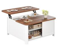 Decofy Tavolino da caffè con ripiano rialzabile, 80 cm, moderno, quadrato, per soggiorno, ampio vano portaoggetti nascosto, ripiani regolabili e porta scorrevole, bianco