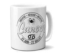 DECOHO - Tazza con segno zodiacale Cancro, 33 cl, in ceramica, stampata in Francia, colore: Bianco