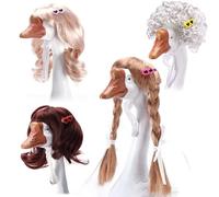 DECOHS 4 parrucche da portico con clip per capelli, graziosa parrucca a treccia con statua d'oca da prato, per portico, oca, costume per esterni, giardino, patio, cortile, decorazione a forma di occa