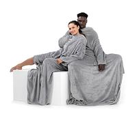 DecoKing Coperta con Maniche per TV in Microfibra e Tasca Morbido Poliestere Argento 170 x 200 cm Lazy