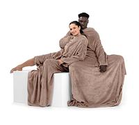 DecoKing Coperta con Maniche per TV in Microfibra e tasca Morbido Poliestere Beige 150 x 180 cm Lazy