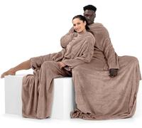 DecoKing Coperta con Maniche per TV in Microfibra e tasca Morbido Poliestere Beige 170 x 200 cm Lazy