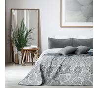 DecoKing Copriletto Reversibile Motivo Floreale Stampato Grigio Acciaio Bianco Alhambra 1 Piazza e Mezza 200x220 cm