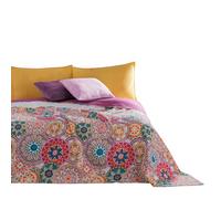 DecoKing Copriletto Reversibile Trapuntato Mandala Motivo Indiano Orientale Porpora Fucsia Bianco Arancione Rosso Verde Bibi, 220x240 cm