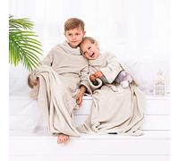 DecoKing Kiddo - Coperta con maniche per bambini, in poliestere, colore: crema, 90 x 105 cm