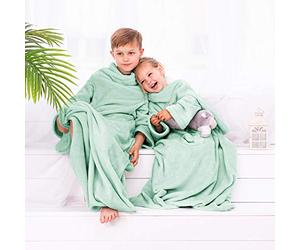 DecoKing Kiddo - Coperta con maniche per bambini, in poliestere, motivo menta piperita, 90 x 105 cm