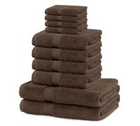 DecoKing Set di 10 asciugamani in cotone di qualità 525 g/m², 4 asciugamani per ospiti 30 x 50 cm, 4 asciugamani da 50 x 100 cm e 2 teli da bagno 70 x 140 cm, marrone noce, assorbenti