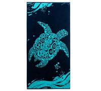 DecoKing Telo mare grande 90x180 cm Telo mare 100% cotone spugna velour, morbido e assorbente, facile da lavare, asciugatura rapida blu scuro, blu acquamarina e bianco, Tartaruga