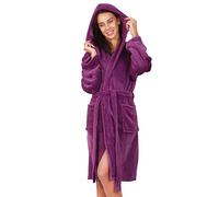 DecoKing Vestaglia XS Corto Donna Uomo Unisex Cappuccio Microfibra Soffice Morbido Piacevole Pile Viola Violetto Robby