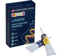 Decola Liner Acrilici - a Base d’Acqua 4x18ml per Porcellana e Vetro - 4 Pezzi nei Colori Giallo, Rosso, Blu e Verde - Creati da Nevskaya Palitra