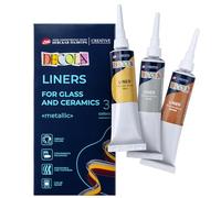 Decola Liner acrilico metallico 3x18ml oro argento rame vetro | Contorni metallici base acqua, 3 flaconi da 18 ml oro argento rame, tratti precisi su porcellana, vetro e ceramica