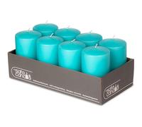 DecoLite Confezione da 8 candele a pilastro, 130/70 mm, autoestinguenti, certificate RAL, durata 61 ore, 100% Made in Germany by Wenzel Kerzen (turchese)