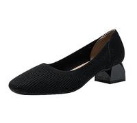 Décolleté Classici A Punta Quadrata Lavorati A Maglia Donna,Tacco A Blocchi Moda Slip On Comode Scarpe Eleganti Cerimonia Casual,Tacchi Bassi Pieghevoli per Festa Nozze,Nero,43 EU