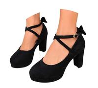 décolleté con cinturino alla caviglia con tacco a blocco per feste, comode scarpe da donna per attività all'aperto, stile casual, compagne eleganti per tutti i giorni, Nero , 42 EU