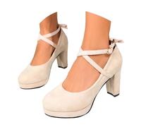 décolleté con cinturino alla caviglia con tacco a blocco per feste, comode scarpe da donna per attività all'aperto, stile casual, compagne eleganti per tutti i giorni, beige., 42 EU