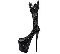 Décolleté con Plateau e Tacchi altissimi con Strass Moda 19CM da Donna Scarpe da spogliarellista Sexy Adatte per Feste, Balli, Discoteche Taglia 34-46,Nero,46 EU