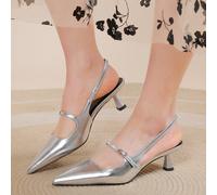 Décolleté con punta affusolata e tacco a spillo, cinturino argento, nuovi tacchi alti sexy da donna, chiusi, con taglio a rete, in pelle lucida, scarpe eleganti con tacco a rocchetto CN35,CN36,CN37,CN