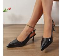 Décolleté con tacco a rocchetto in pelle verniciata - Slingback a punta per donna, comodi per l'ufficio, le feste e l'uso quotidiano CN35,CN36,CN37,CN38,CN39,CN40,CN41,CN42Poliuretano
