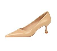 Décolleté con Tacco per Donna Punta a Punta in Pelle Slip On Punta Chiusa Tacchi Bassi Comode Scarpe Eleganti Casual,Beige,42 EU