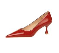 Décolleté con Tacco per Donna Punta a Punta in Pelle Slip On Punta Chiusa Tacchi Bassi Comode Scarpe Eleganti Casual,Rosso,39 EU