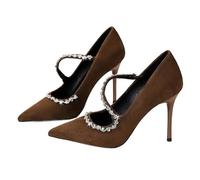 Décolleté da Donna Catena con Strass Design con Cinturino a Una Parola Tacchi Alti da 10 cm Scarpe Singole da Discoteca da Donna(Pink,35)