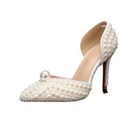 Décolleté da Donna con Perline Piene di Perle Eleganti Scarpe a Punta con Tacchi Alti Sottili Scarpe da Ballo for Banchetti Nuziali da Sposa Femminili(Beige,37)