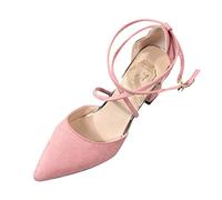 Decolleté da donna con spillo a punta tacchi alti estivi scavati regolabili in pizzo con tacco antiscivolo per matrimonio tempo libero, Colore: rosa., 34 EU