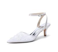 Décolleté da Donna con Tacco a Spillo Basso da Matrimonio, Pizzo, Formali, per Feste,Bianca,43