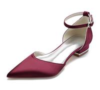 Décolleté da Donna Décolleté Décolleté in Raso di Seta Punta a Punta con Strass Cristallo Scarpe con Tacco Alto Slip On Donna Décolleté da Sposa Sandalo da Festa,Wine Red,37 EU