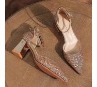 Décolleté da donna Grossa donna con tacco alto 2024 nuove paillettes di strass scava una parola con scarpe singole nei sandali Baotou con taccoCN34,CN35,CN36,CN37,CN38,CN39,CN40,CN41Colore unicoPoliur