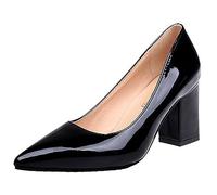 Décolleté da Donna in Pelle Verniciata con Tacco Quadrato da 7,5 cm Scarpe Classiche Décolleté con Punta a Punta Party Plus Size,Nero,39 EU