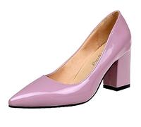 Décolleté da Donna in Pelle Verniciata con Tacco Quadrato da 7,5 cm Scarpe Classiche Décolleté con Punta a Punta Party Plus Size,Rosa,37 EU