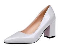 Décolleté da Donna in Pelle Verniciata con Tacco Quadrato da 7,5 cm Scarpe Classiche Décolleté con Punta a Punta Party Plus Size,Grigio,37 EU