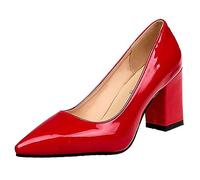 Décolleté da Donna in Pelle Verniciata con Tacco Quadrato da 7,5 cm Scarpe Classiche Décolleté con Punta a Punta Party Plus Size,Rosso,37 EU