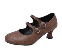 Décolleté da donna punta rotonda con doppia fibbia cinturino strani tacchi dolci scarpe da appuntamento grandi dimensioni marrone 19