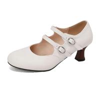 Décolleté da donna punta rotonda con doppia fibbia cinturino strani tacchi dolci scarpe da appuntamento di grandi dimensioni bianche 19