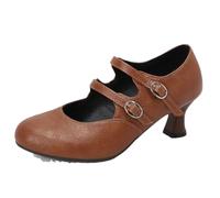 Décolleté da donna punta rotonda doppia fibbia cinturino strani tacchi dolci scarpe da appuntamento di grandi dimensioni giallo 19