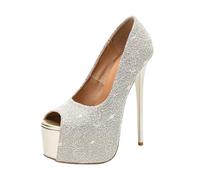 Décolleté Donna Cerimonia Bianco Sporco Punta a Pesce, Tacco a Spillo 16 cm, Scarpe Eleganti da Sposa per Nozze e Feste,Bianca,39 EU