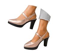 Decolleté Donna Eleganti,Decolleté Tacco Kitten Donna,Scarpe per Il Commercio Estero Piatto Spesso Gli Inciampi Legati Cinturino Cavigliera Punta Chiusa Comode