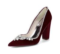 Décolleté Donna in Velluto Punta Affusolata Tacco Blocco10.3Cm | decorato con strass e cristalli scintillanti, scarpe eleganti da sera per matrimonio, sposa, ballo e occasioni di festa