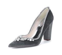 Décolleté Donna in Velluto Punta Affusolata Tacco Blocco10.3Cm | decorato con strass e cristalli scintillanti, scarpe eleganti da sera per matrimonio, sposa, ballo e occasioni di festa