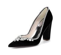 Décolleté Donna in Velluto Punta Affusolata Tacco Blocco10.3Cm | decorato con strass e cristalli scintillanti, scarpe eleganti da sera per matrimonio, sposa, ballo e occasioni di festa