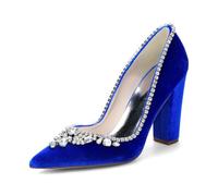 Décolleté Donna in Velluto Punta Affusolata Tacco Blocco10.3Cm | decorato con strass e cristalli scintillanti, scarpe eleganti da sera per matrimonio, sposa, ballo e occasioni di festa
