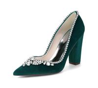 Décolleté Donna in Velluto Punta Affusolata Tacco Blocco10.3Cm | decorato con strass e cristalli scintillanti, scarpe eleganti da sera per matrimonio, sposa, ballo e occasioni di festa