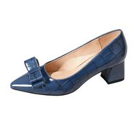 Décolleté Eleganti Punta a Punta Tacco Medio Largo con Fiocco Scarpe Gala per Serate ed Eventi Formali Pelle PU,Navy Blue,40 EU